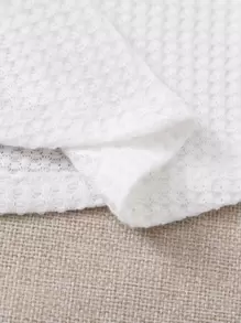 SHEIN EZwear Solid Waffle Knit Tee - White - View 4