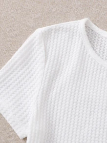 SHEIN EZwear Solid Waffle Knit Tee - White - View 5