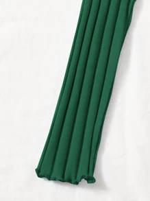 Muchica Buttoned Front Lettuce Trim Rib-knit Top - Dark Green - View 4