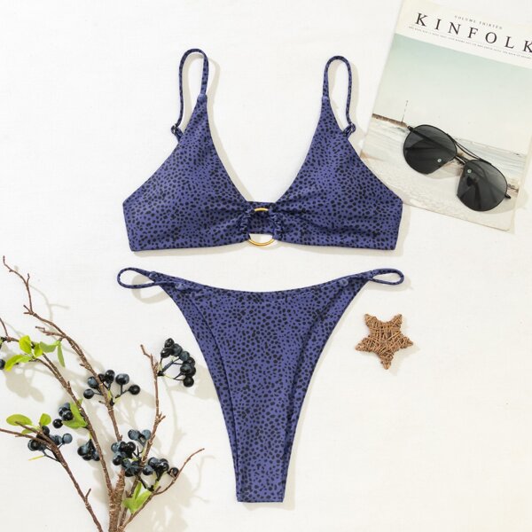

Dalmatian Ring Linked Thong Bikini Swimsuit, Navy blue