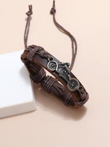 Fashionable and Popular Men Motorcycle Decor Bracelet PU for Jewelry Gift and for a Stylish Look - Brown - View 2
