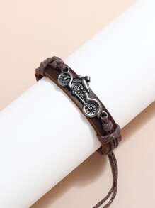 Fashionable and Popular Men Motorcycle Decor Bracelet PU for Jewelry Gift and for a Stylish Look - Brown - View 4