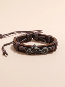 Fashionable and Popular Men Motorcycle Decor Bracelet PU for Jewelry Gift and for a Stylish Look - Brown - View 5
