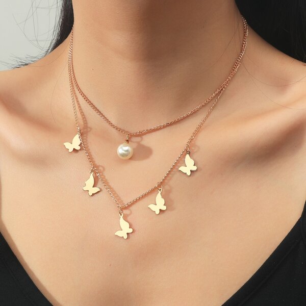 

Butterfly Charm Layered Necklace, Gold