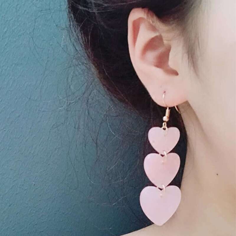 

Heart Drop Earrings, Pink