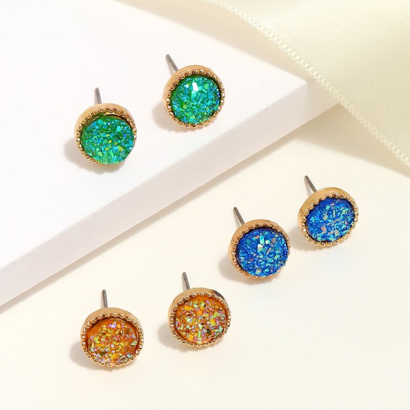 

3pairs Rhinestone Stud Earrings, Multicolor