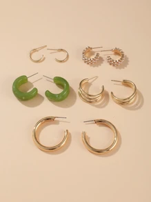 5對人造珍珠裝飾耳環 - 金黃色 - 查看 3