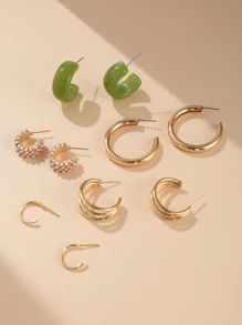 5對人造珍珠裝飾耳環 - 金黃色 - 查看 4