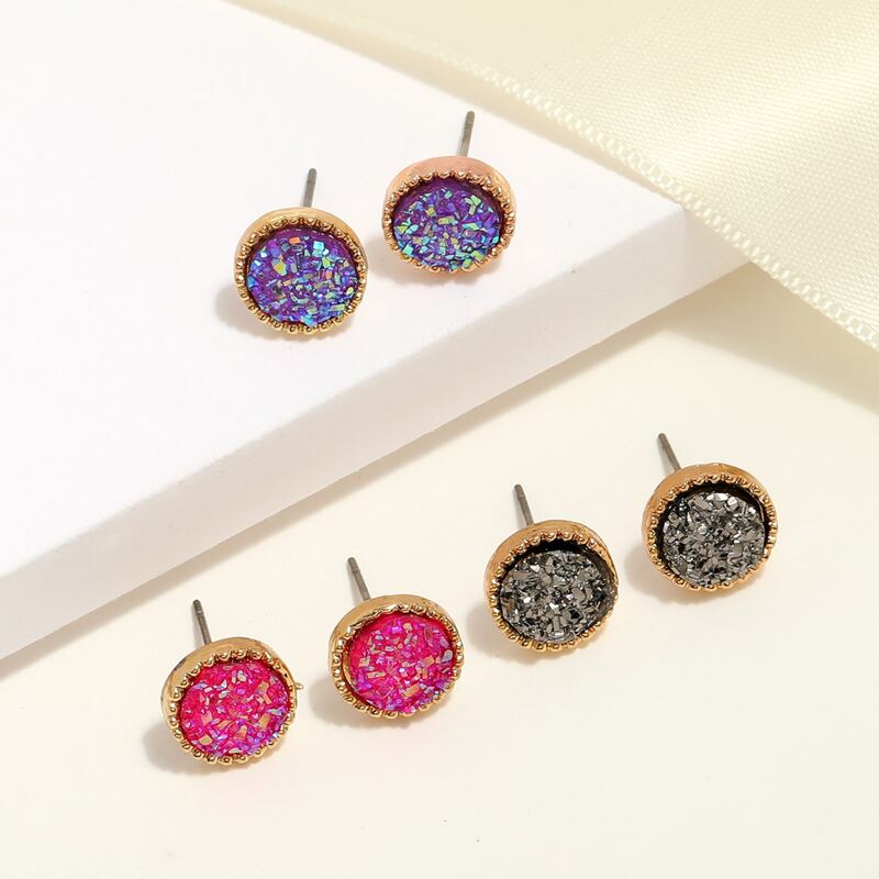 

3pairs Rhinestone Stud Earrings Earrings, Multicolor
