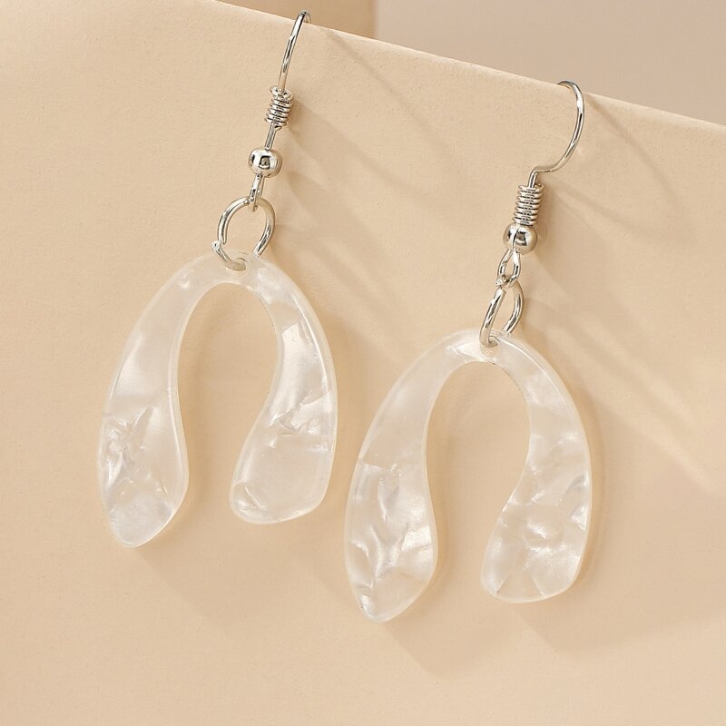 

U-Shaped Drop Earrings, White