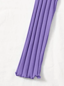 Muchica Buttoned Front Lettuce Trim Rib-knit Top - Purple - View 4