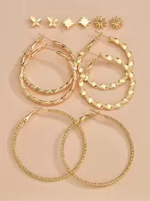 6pairs Textured Earrings Set - Yellow Gold - View 1