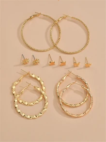 6pairs Textured Earrings Set - Yellow Gold - View 2