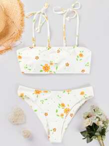 Summer Floral Print Tie Shoulder Bikini