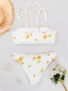 Summer Floral Print Tie Shoulder Bikini