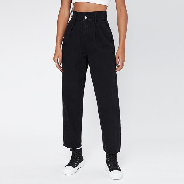 

High Waist Straight Leg Jeans, Black