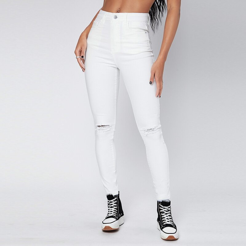 

Black High-Waisted Breaking Denim Skinny Jeans, White