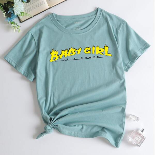 

Letter Graphic Crew Neck Tee, Cadet blue
