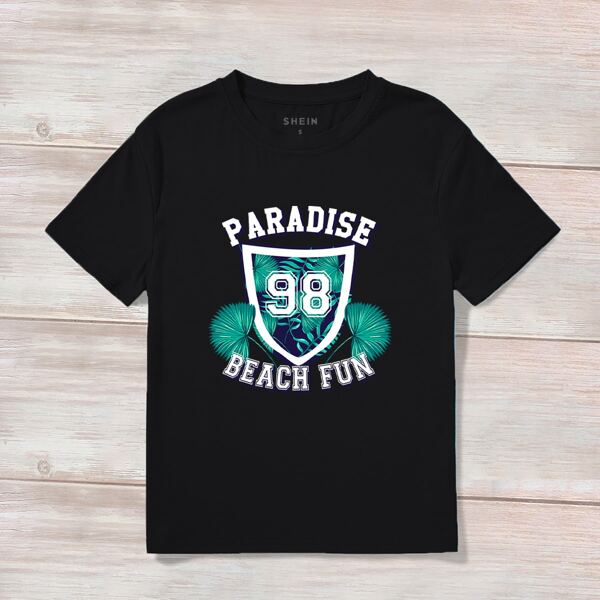 

Letter & Tropical Print Tee, Black