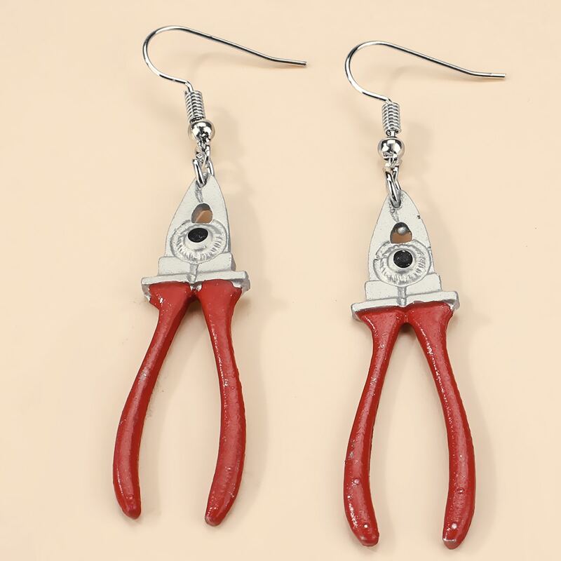 

Hand Tool Drop Earrings, Red