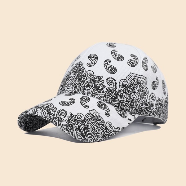 

Men Paisley Print Baseball Cap, Black and white