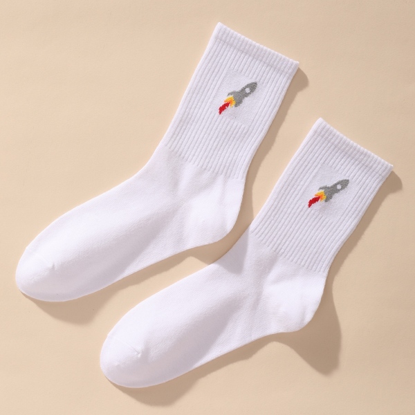 

Rocket Print Crew Socks, White