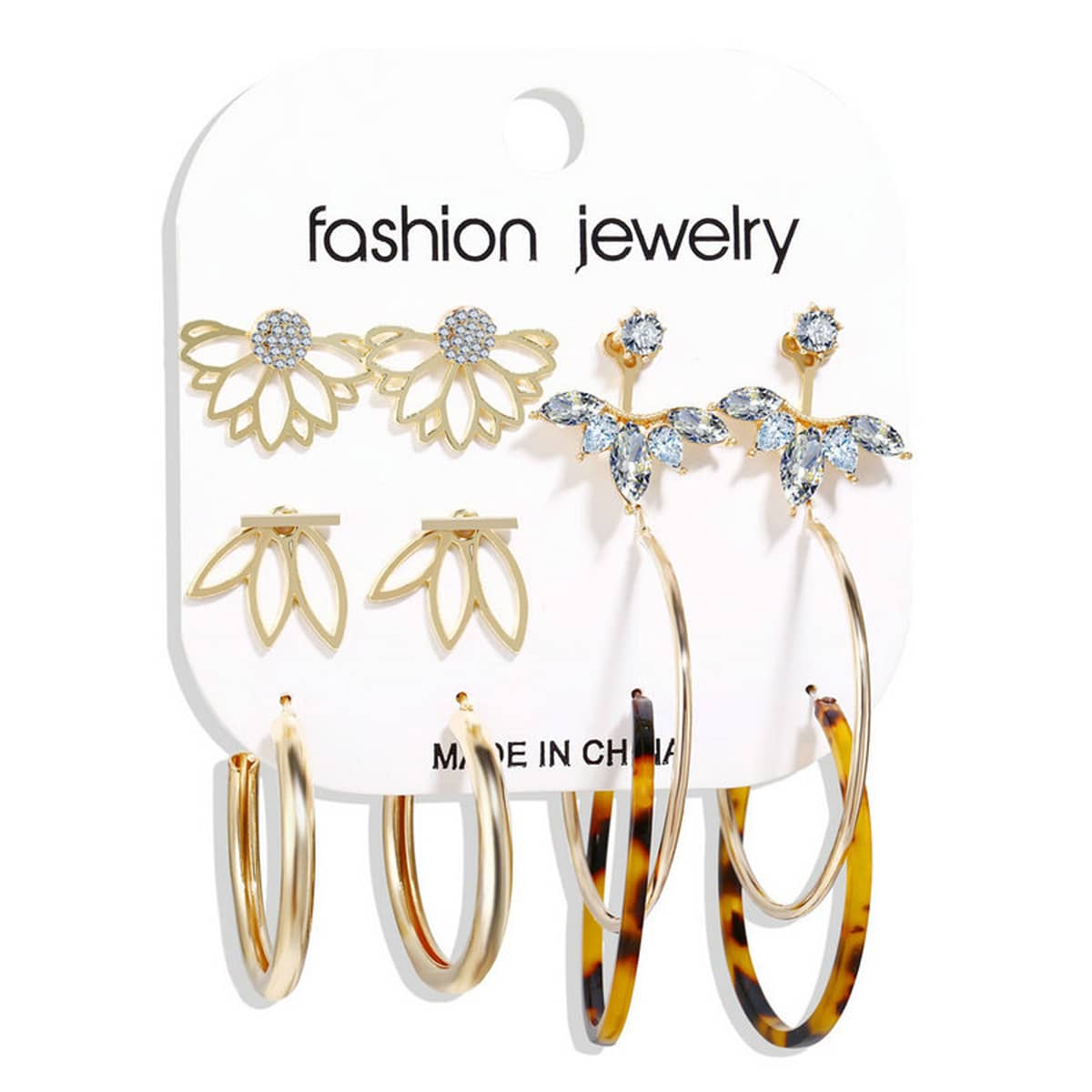 

6pairs Rhinestone Decor Earrings, Gold