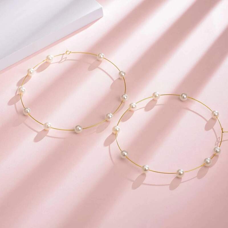 

Faux Pearl Decor Hoop Earrings, Gold