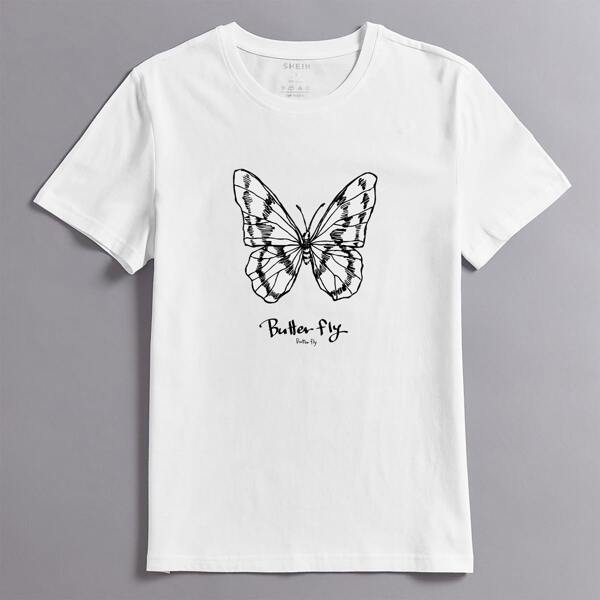 

Butterfly And Letter Graphic Tee, White
