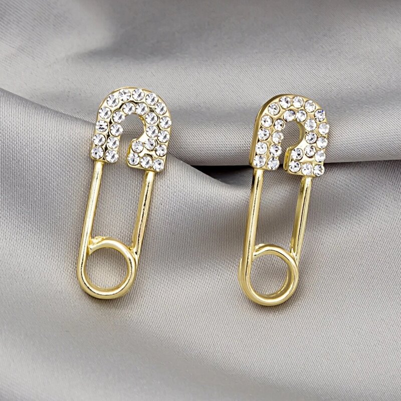 

Rhinestone Pin Stud Earrings, Gold
