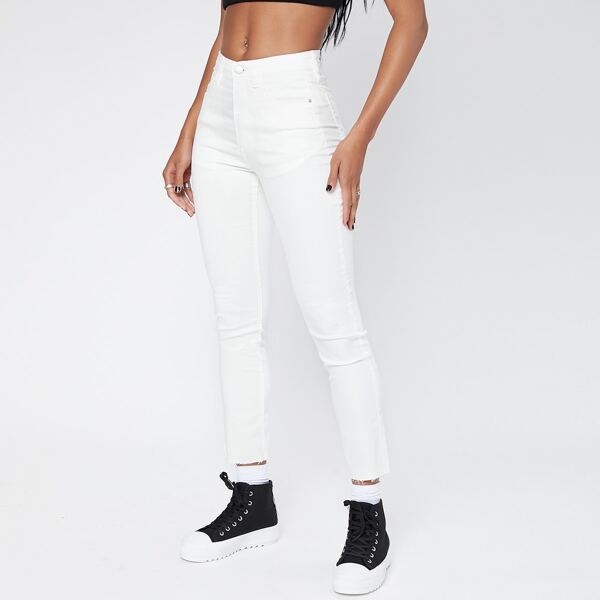 

Stone Wash High-Waisted Skinny Jeans, White