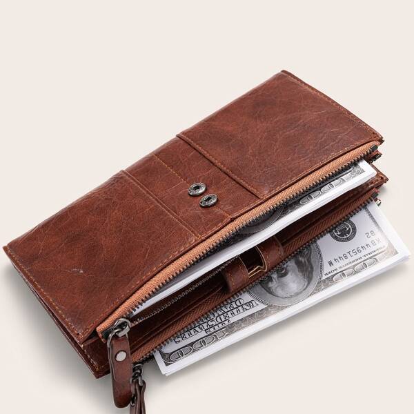 

Men Snap Button Long Wallet, Brown