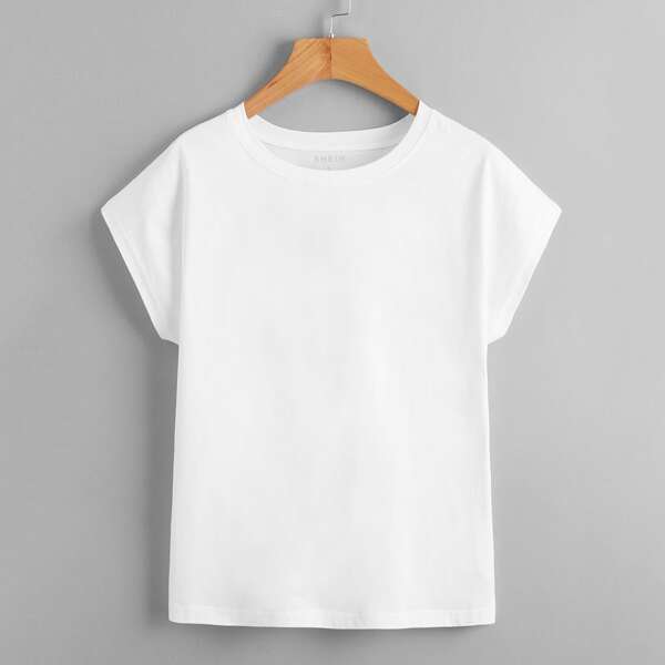 

Crew Neck Batwing Sleeve Tee, White