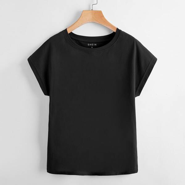

Crew Neck Batwing Sleeve Tee, Black