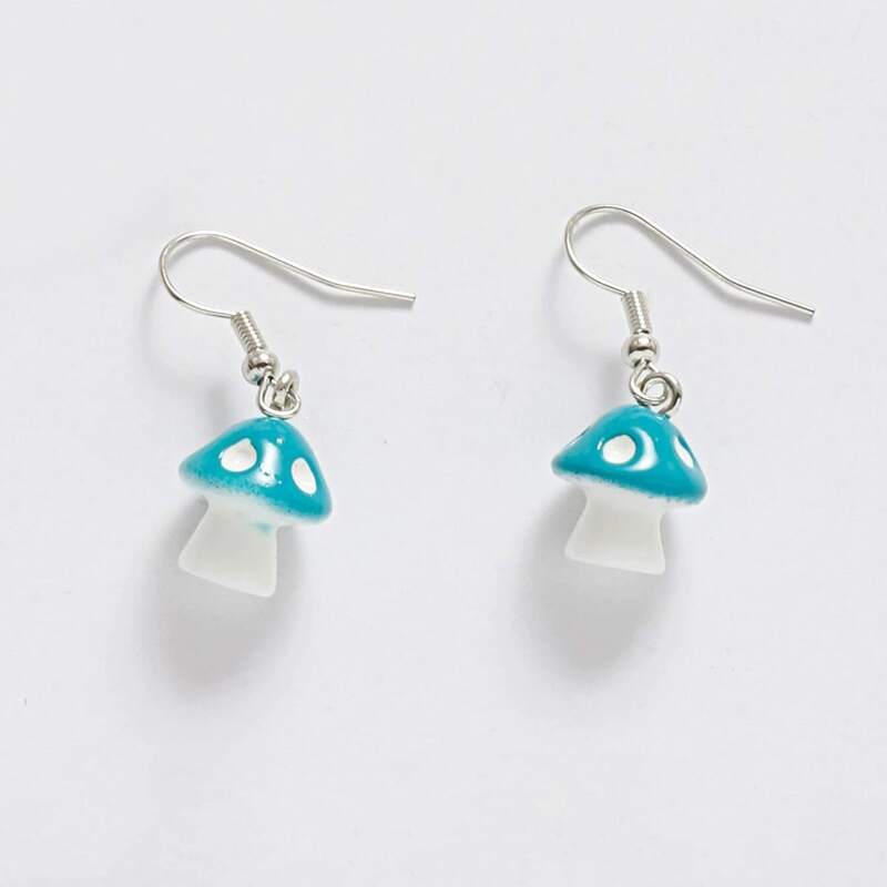 

Mushroom Drop Earrings, Blue