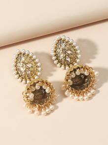 Faux Pearl Tassel Earrings Drop Earrings - Yellow Gold - View 3