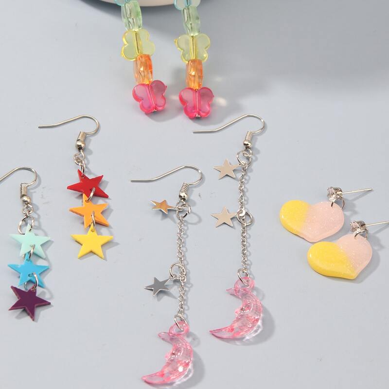 

4pairs Star & Heart Drop Earrings, Multicolor