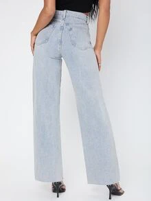 High Waisted Raw Hem Light Wash Jeans - Light Wash - View 2