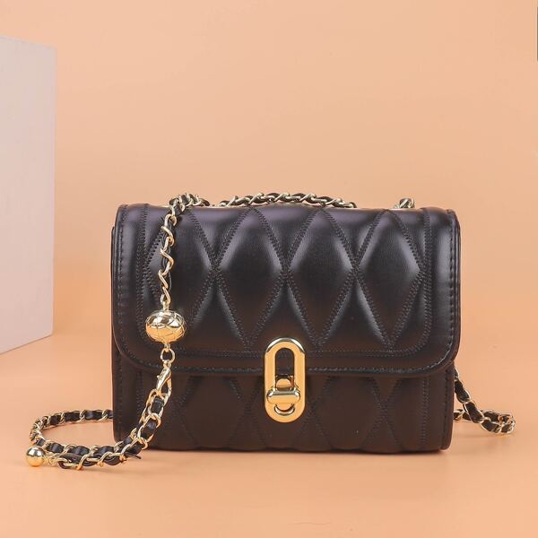 

Metal Lock Quilted Chain Shoulder Bag, Black