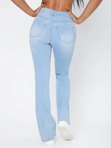 SHEIN Essnce Dinner Date Flare Jeans - Light Wash - View 2