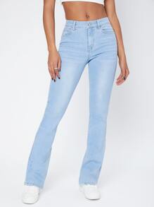 SHEIN Essnce Dinner Date Flare Jeans - Light Wash - View 3