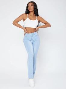 SHEIN Essnce Dinner Date Flare Jeans - Light Wash - View 4