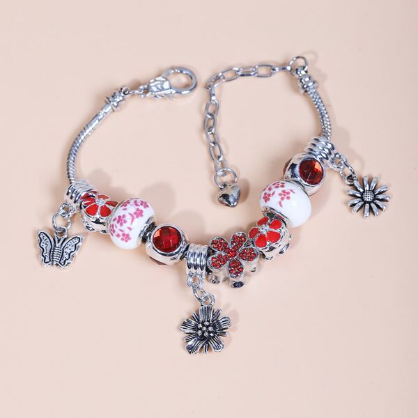 

Flower Charm Bracelet, Red