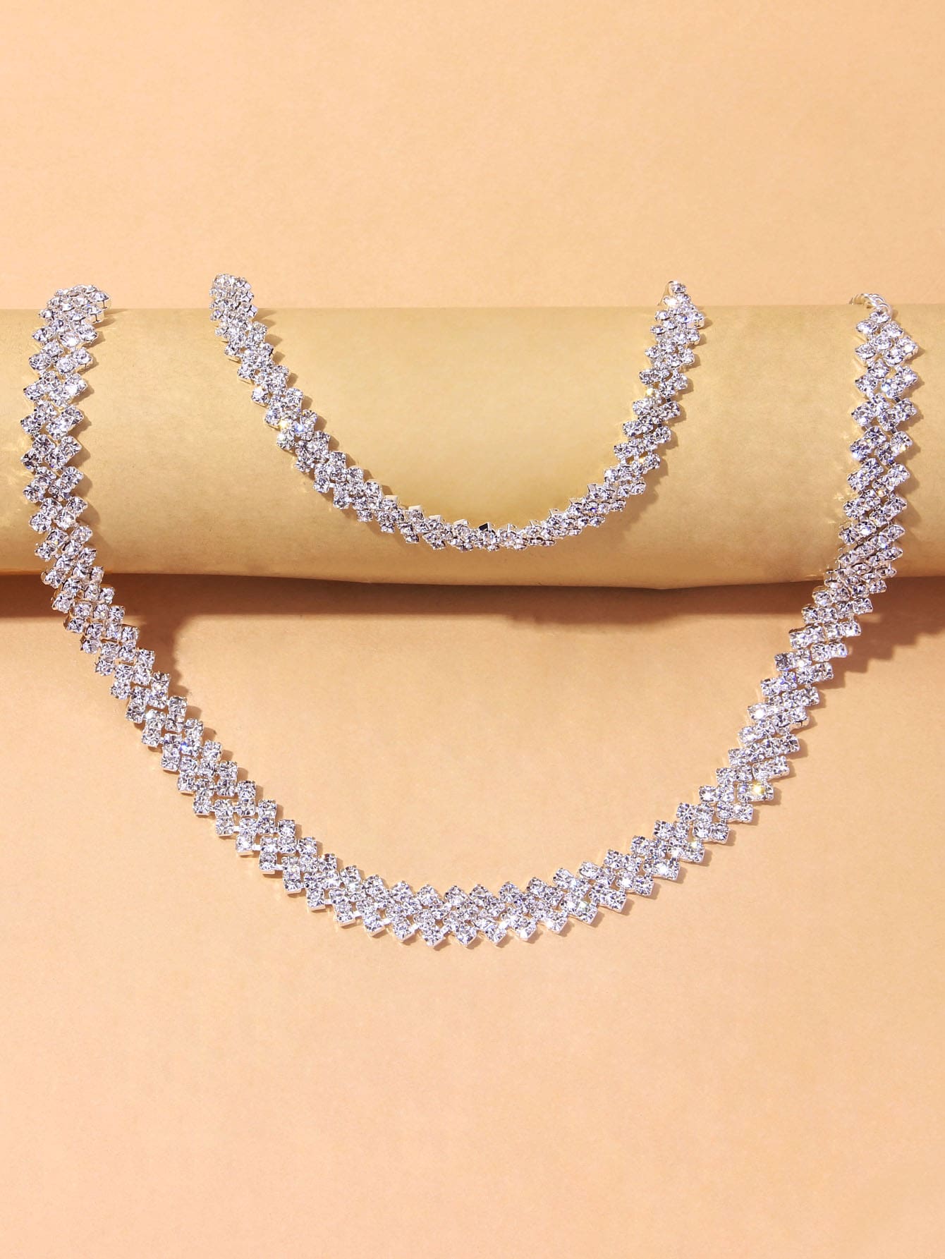 1pc Rhinestone Necklace & 1pc Anklet - Silver - View 1