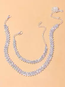 1pc Rhinestone Necklace & 1pc Anklet - Silver - View 2