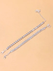 2pcs Rhinestone Decor Anklet - Silver - View 2
