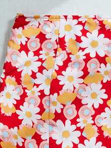 SHEIN Unity 花卉開衩拉鏈半身裙 - 紅色 - 查看 4