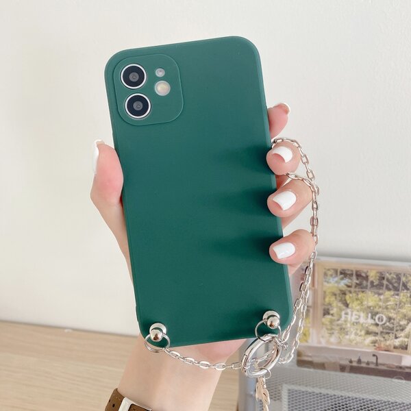 

Butterfly Decor Chain Hand Strap Phone Case, Dark green