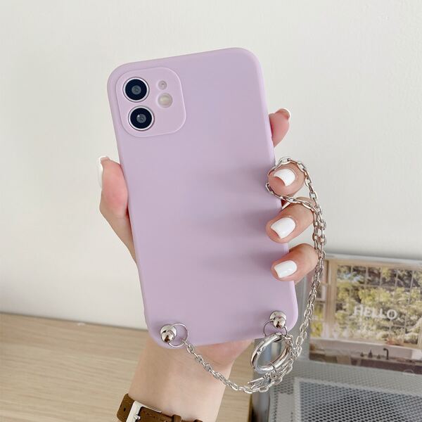 

Butterfly Decor Chain Hand Strap Phone Case, Purple