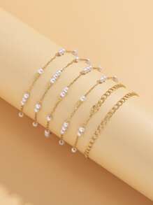 Faux Pearl Decor Waist Chain - Yellow Gold - View 2